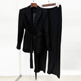Fongt New Star Fashion Beads Edge Trim Belt Suit Trousers Set Two-Piece Set