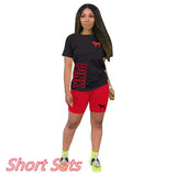 Letter Print Short Sleeves Tshirt Tops + Pants Casual Two Piece Set Summer Women Tracksuits Sport 2pcs Outfits