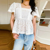 Fongt Small Top Girl Korean Summer White French Design Sense-Fangling Doll Shirt European Women's
