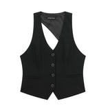 Spring Style Back Hollowed-Out Cut Buckle Vest 1608123-Outfit