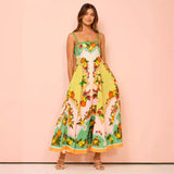 Fongt Summer New Sexy Sling Temperament Print High Waist Swing Dress Woman