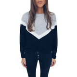 Autumn Casual Loose T-shirt Long Sleeve Round Neck Fashion Basic Patchwork Tops 2019