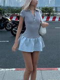 Short Sleeve Collar Ribbed MIni Dress-Outfit
