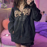 Hard Rock Graphic Zip Up Hoodie-Outfit