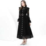 Fongt New French Women's Dress High-End Wood-In-Ear Splicing Single Buckle Lace Embroidery Dress