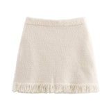 Fongt Women's INS Burst Bow Trim Knitted Coat Knitted Miniskirt