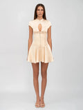 Short Sleeve Satin Hollow Out Mini Dress-Outfit