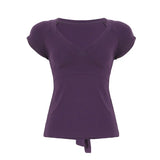 Fongt Cloth Forget Pure Style Fashion Spliced Chest-Type Short-Sleeved T-Shirt Hottie Back Strap Strap Bow On The Basis Of The Bow