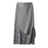 And Winter Lace Spliced Half Skirt High Waist Design Sense Positive And Negative Knitted Slit Hip Skirt Temperament One-Step Skirt-Outfit