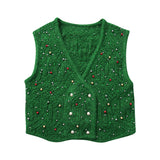 Spring New Artificial Pearl Inlaid Double-Breasted Knitted Vest 9598374-Outfit