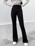 High Waist Solid Flare Leg Pants-Outfit