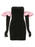 Gloves Puff Sleeve Detail Party Mini Dress-Outfit