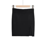 Trendy Women's Skirt Solid Color High Waist Slim And Slim Side Forked Knitted Hip Skirt-Outfit