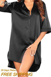 Womens Sleep Tops Underwear Solid Color Sleeping Shirt Half Sleeve Single Breasted Loose Nightshirt for Home Wear Lounge