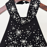 Fongt Fashion Heavy Industry Three-Dimensional Nails Studded Elastic Hanging Neck Long Dress Dress Dress