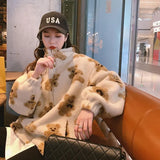 Bear Women Hoodies Oversized Couple Chic Zip Up Sweatshirts Loose Thick Warm Fleece Coat Harajuku Casual Pullovers