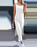 New Summer Simple Solid Color Back Lace Sleeveless Dress Women's Clothing-Outfit