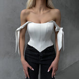 Fongt Slimming Small Blouse Female Feeling Dew Back Strap Collarbone Irregular Fish Bone Boobs