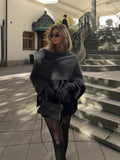 Fongt Women's Autumn New Asymmetric Scarf Short Loose Knit Coat