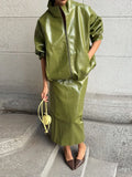 Fongt 2025 New Temperament Casual Bright Collar Jacket Jacket Skirt Suit