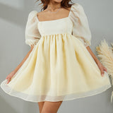 Puff Sleeve Tulle Mini Dress-Outfit