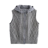 Fongt Women's 2025 Winter Fashion Vintage Vintage Vintage Cotton Stitched Knitted Hooded Vest Vest