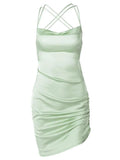 Satin Cross Back Mini Dress-Outfit