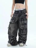 Fongt Trendy Jeans Women 2025 Autumn New Fashion Casual Multi-Pocket Design Style Pants