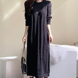 New 2021 Autumn Winter Women Dresses Knitted Vintage Elegant Split Straight Korean Solid Lady Long Dresses