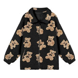 Bear Women Hoodies Oversized Couple Chic Zip Up Sweatshirts Loose Thick Warm Fleece Coat Harajuku Casual Pullovers