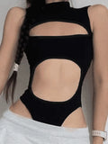 Sleeveless Cutout Black Bodysuit-Outfit