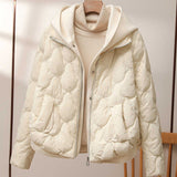 Fake Two Knitted Splicing Down Jacket Female 2024 Winter New Korean Version Fashion High-End Hooded White Duck Down Coat-Outfit