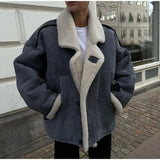 Denim Sherpa Turn Down Jacket-Outfit