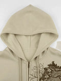 Vintage Floral Graphic Zip Up Hoodie-Outfit