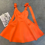 Patchwork Diamonds Sling Dress For Women Round Neck Sleeveless High Waist Solid Mini Dresses Female Clothing