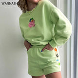 Cute Sweet Cartoon Embroidered Sweatshirts Kawaii Girl Cotton 2021 O Neck Long Sleeve Loose Women Pullover Autumn