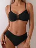 2025 New Solid Color Sexy Bikini Wrinkled Air Split Body Swimsuit Suit