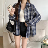Vintage Plaid Print Long Sleeve Blouse-Outfit