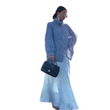 Fongt New Fashion Solid Color Lapel Heavy Industry Sequins Lazy Wind Sweater Coat-Outfit