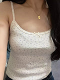 Women White Floral Printed Slim Camis 2023 Spring Fashion Ladies Sleeveless Female Bow Ornament Chic Tops-Outfit