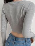 Ribbed Long Sleeve Button Crop Top-Outfit