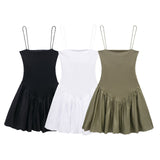 Spring Style Fluffy Poplin Rib Spliced Suspender Dress 4174347-Outfit