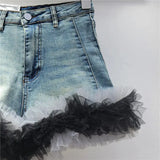 Denim Frill Trim Short-Outfit