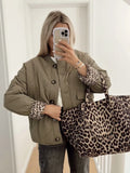 Fongt Autumn And Winter Fashion New Three-Color Leopard Pattern With Threaded Collar Cotton Clothes Women's Clothing B88786