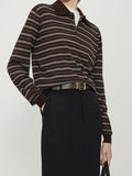 Fongt Summer New Temperament Thin Gentle And Comfortable Wash Wool Hit Striped Knitting Long-Sleeved Polo Shirt