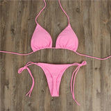 Fongt Neck With Bikini Solid Color Sexy Swimsuit Lady Split Strap Adjustable Multi-Color Swimsuit