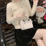 Fongt Imitation Mink Sweater Female Autumn Winter New Soft Waxy Bright Silk Small Fragrant Wind Temperament Cardigan Sweater Jacket Female-Outfit