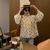 Autumn Blouses Women Fashion Chic Chiffon Round Collar Polka Dot Shirts Elegant Female Shirt