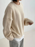Fongt And Winter Languid Wind Round Collar Plus Thick Solid Color Knitted Women's Autumn And Winter European Hood Long-Sleeved Sweater Top