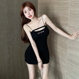 Out Women's Dress Slim Sexy Letter Print Bodycon Dresses Sleeveless-Outfit